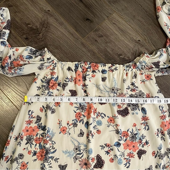 Audrey 3 + 1 dress off shoulder tunic style dress floral butterfly print lined - Picture 8 of 11